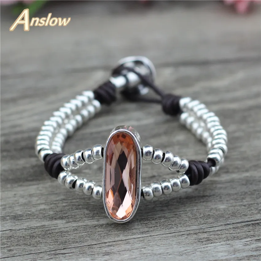 

Anslow Trendy New Hot Sale Fashion Friendship Vintage Crystal Leather Bracelet Lover's Couple Charm Original Design LOW0833LB