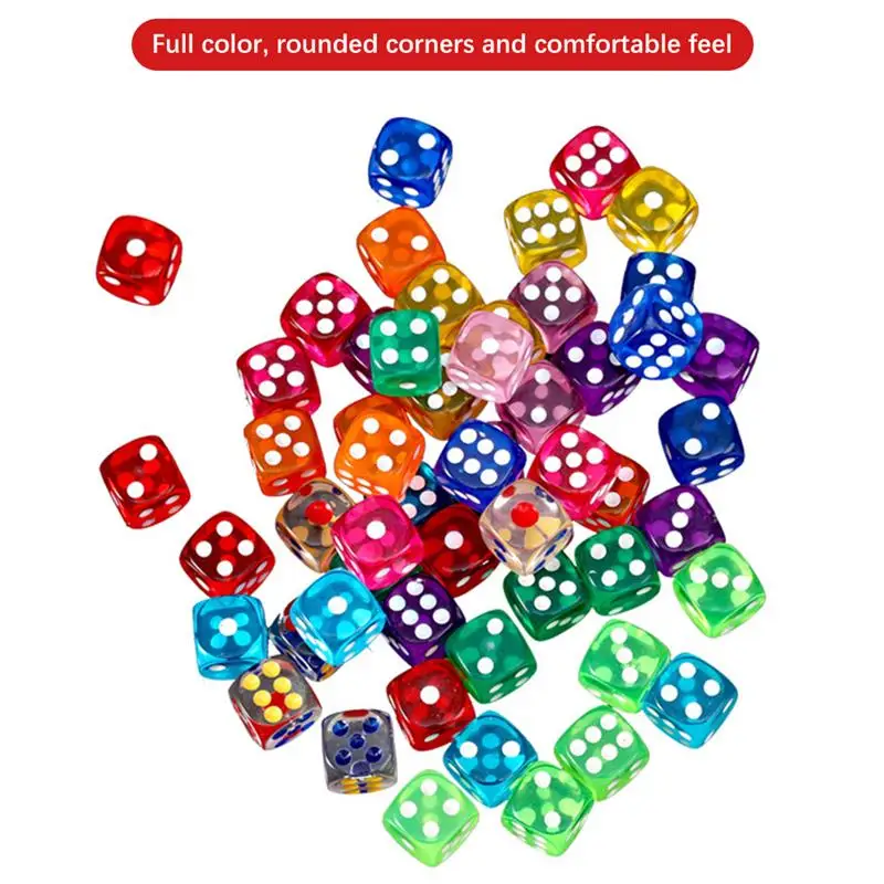 

100PCS Dice Set 16mm 6 Sided Dice Set Translucent Dice Set With Drawstring Pouch Board Games Dice Bar Pub Club Party Board Game