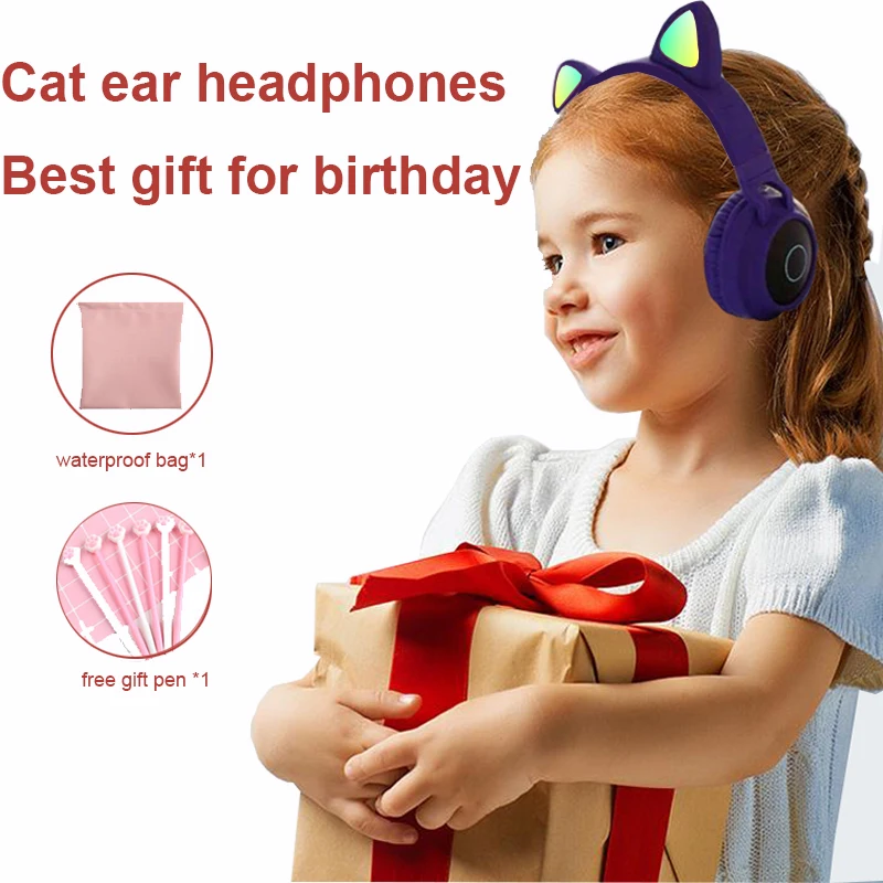 

Cat Ear Headphones For Smartphone Bluetooth Headphones For Children with LED Light HIFI Music for PC Mobile Phone Girls Headset