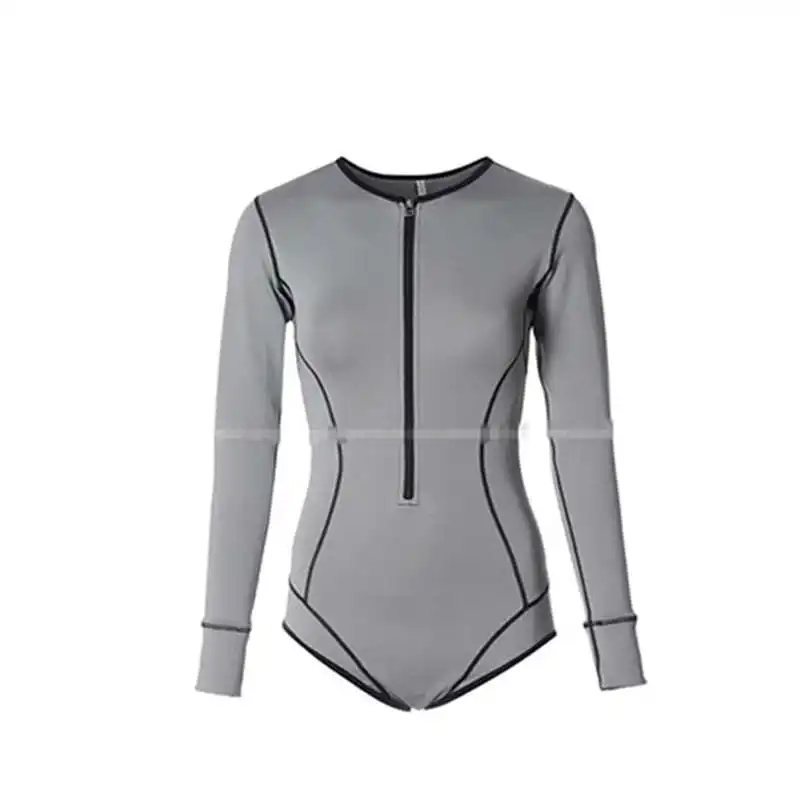 Женский сплошной купальник с длинным рукавом и топом на молнии серый костюм для
