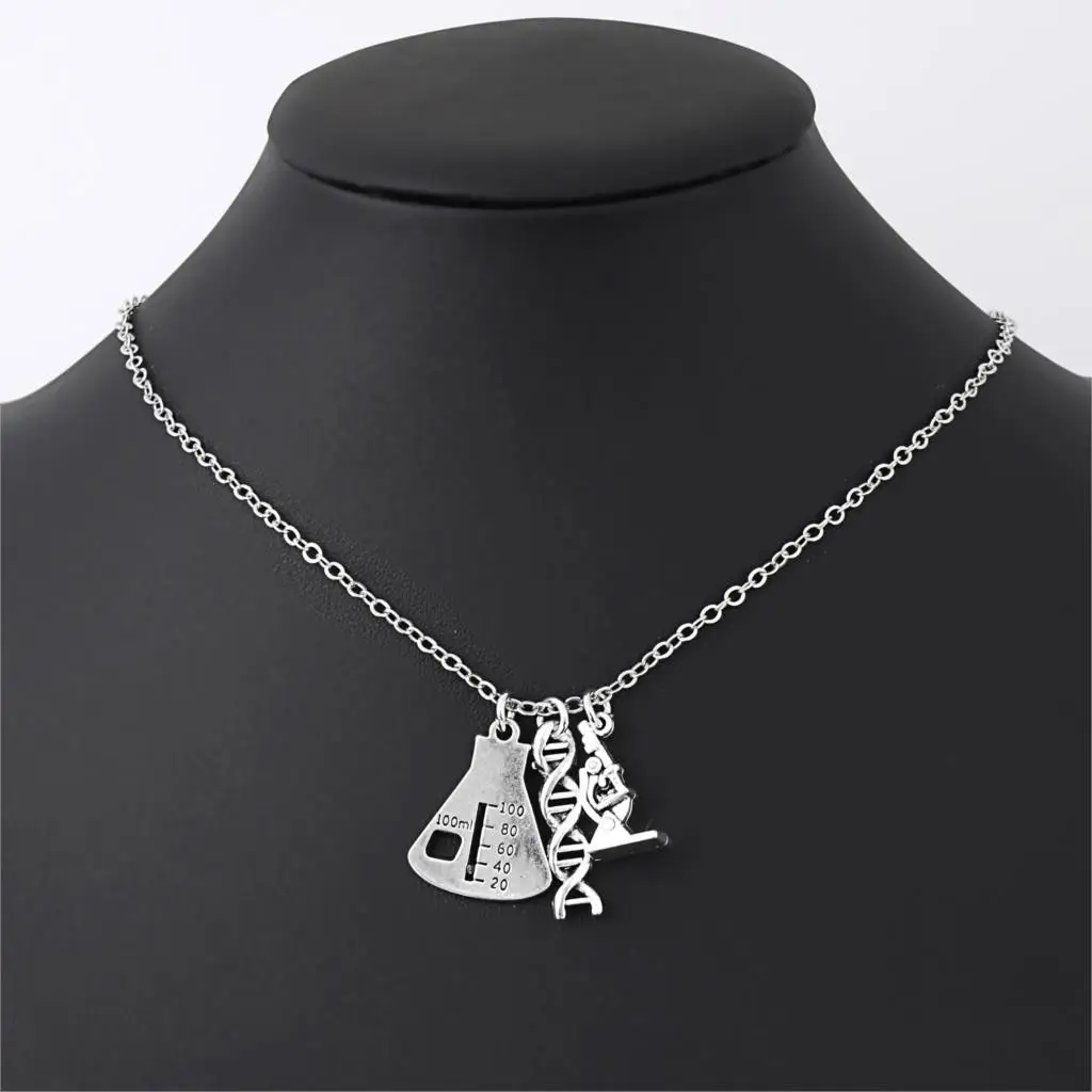 

Stylish Flask Microscope Spiral Chemical Molecular DNA Necklace Pendant
