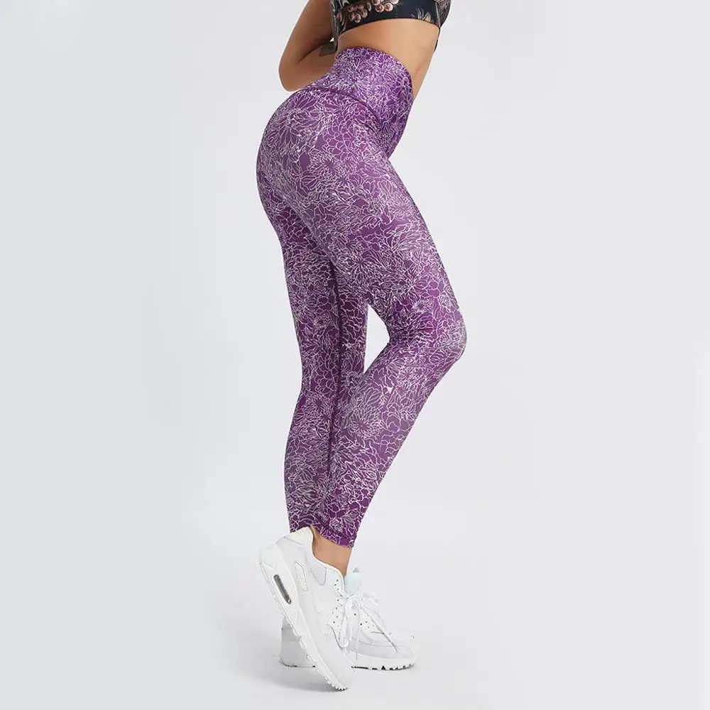 Женские облегающие спортивные штаны для йоги с принтом эластичная талия