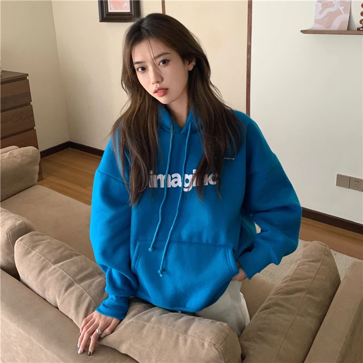 

XZ1278 2021 new Korean style loose and versatile design niche hooded jacket jacket plus velvet thick Sweatshirts