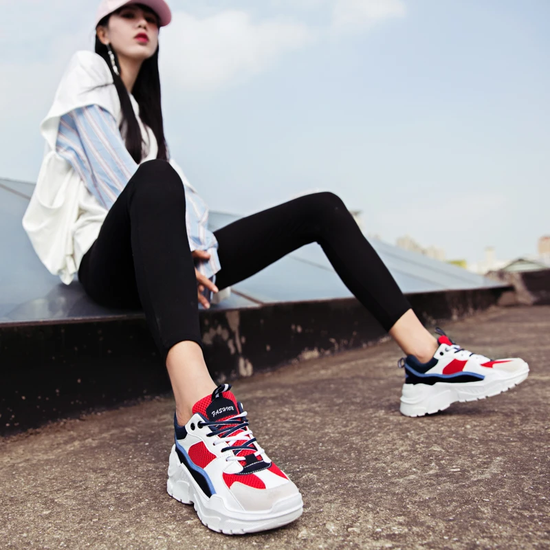 Унисекс кроссовки на массивной платформе Ulzzang Студенческая спортивная обувь