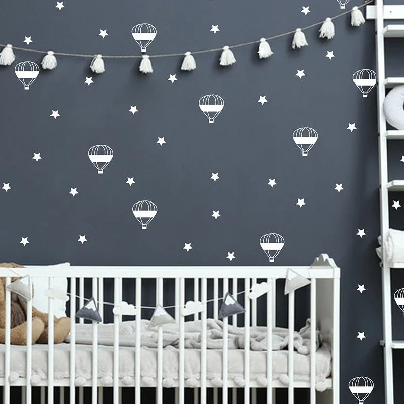 

Hot Air Balloons Wall Stickers for Kids Rooms Vinyl Wallpaper Stars Quote Wall Decal Art Home Decoration Mural Poster