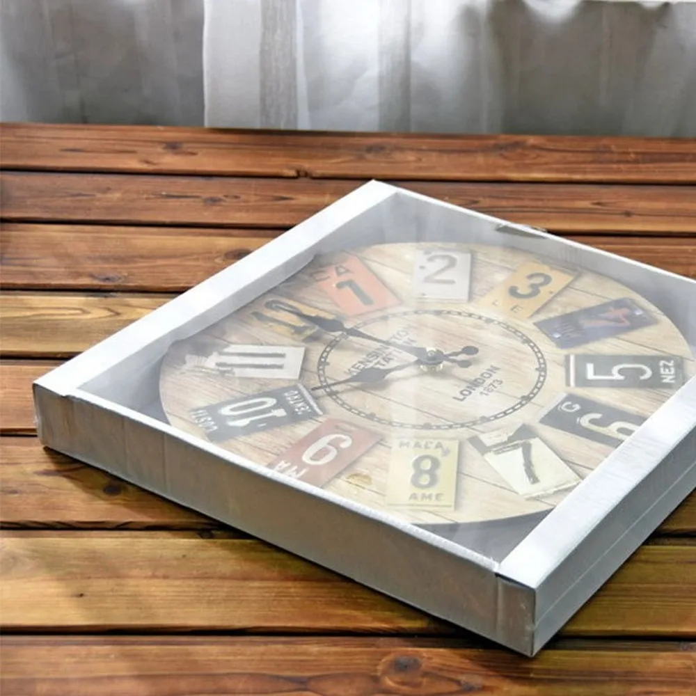 New MDF European-Style Retro Hanging Clock Color Digital Wall Decoration office decor home decoration wall clock | Дом и сад