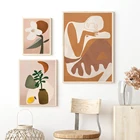 Абстрактный растительный лист с девушкой из Марокко Бохо настенная Картина на холсте скандинавские постеры и принты настенные картины для декора гостиной