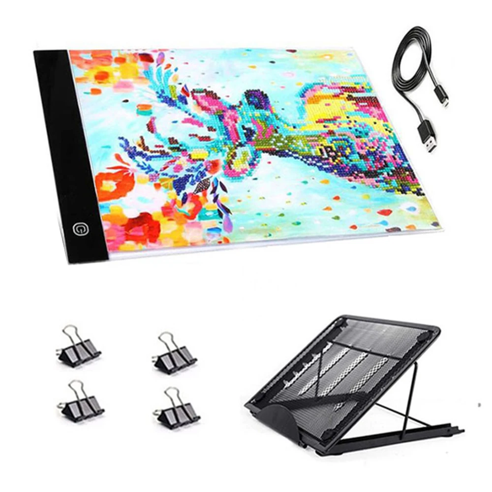 

A4 LED Light Pad Artist Light Box Table Tracing Drawing Board Pad Diamond Painting Embroidery Tools Stand Holder and Clips