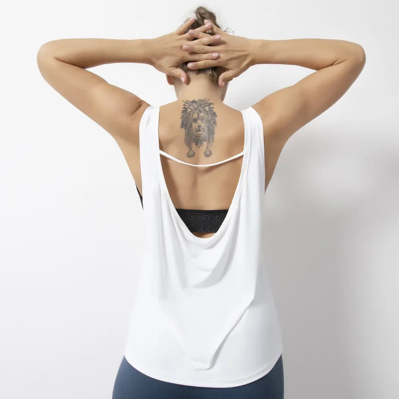 

2021 Loose Fit Gym Crop Tank Women Sports Yoga Sleeveless Vest Solid Quick Dry Tank Tops