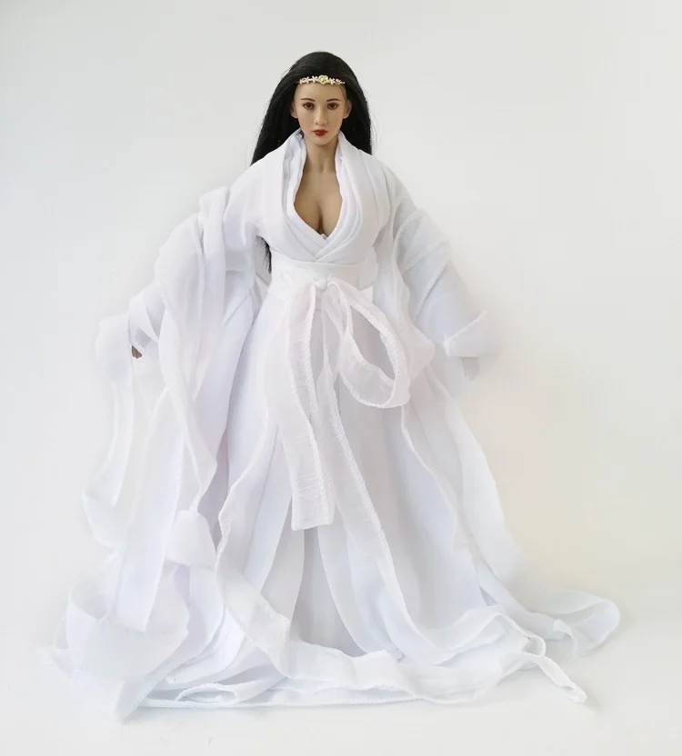 1/6 Ancient costumes of female soldiers white and light ancient dresses suitable for steel bones big breasts plastic body | Игрушки и