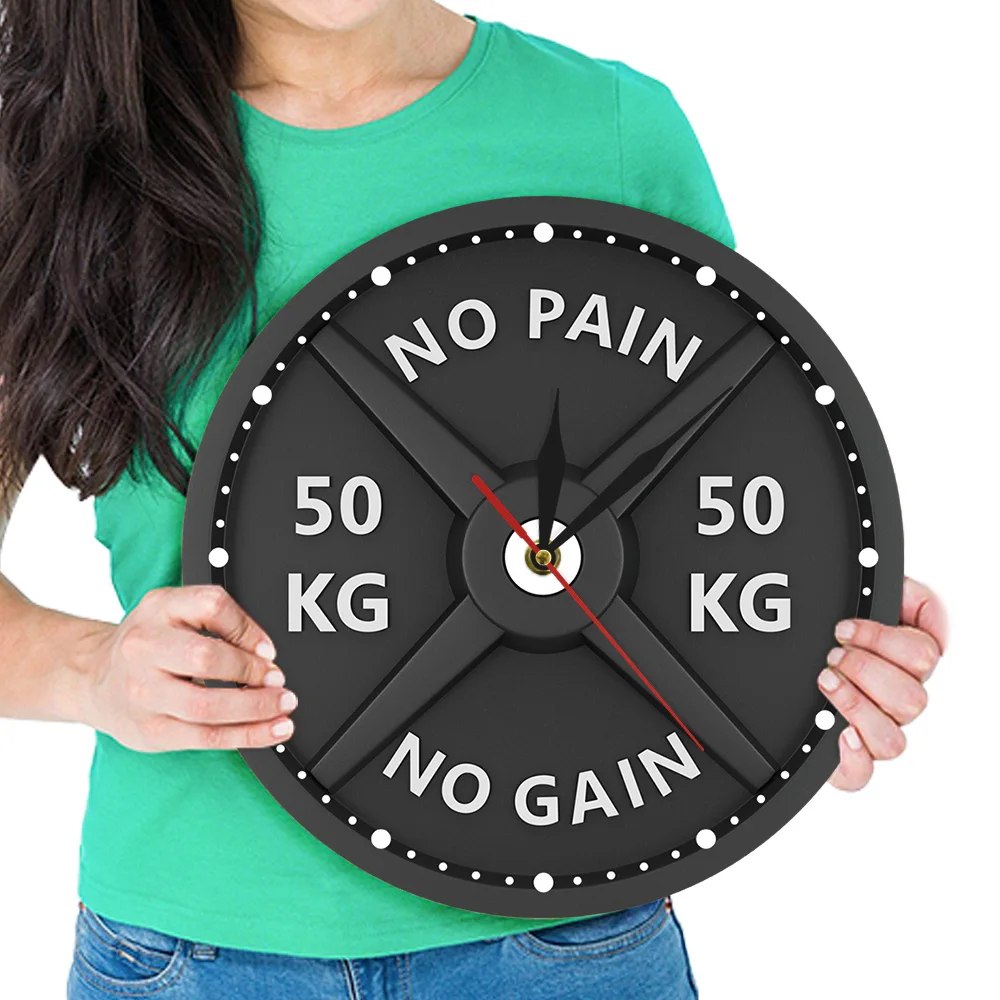 Strongman Нет боли Нет усиления 50 кг креативный принт настенные часы круговой тренажерный зал тяжелая атлетика гантели Бодибилдинг бесшумные акриловые часы