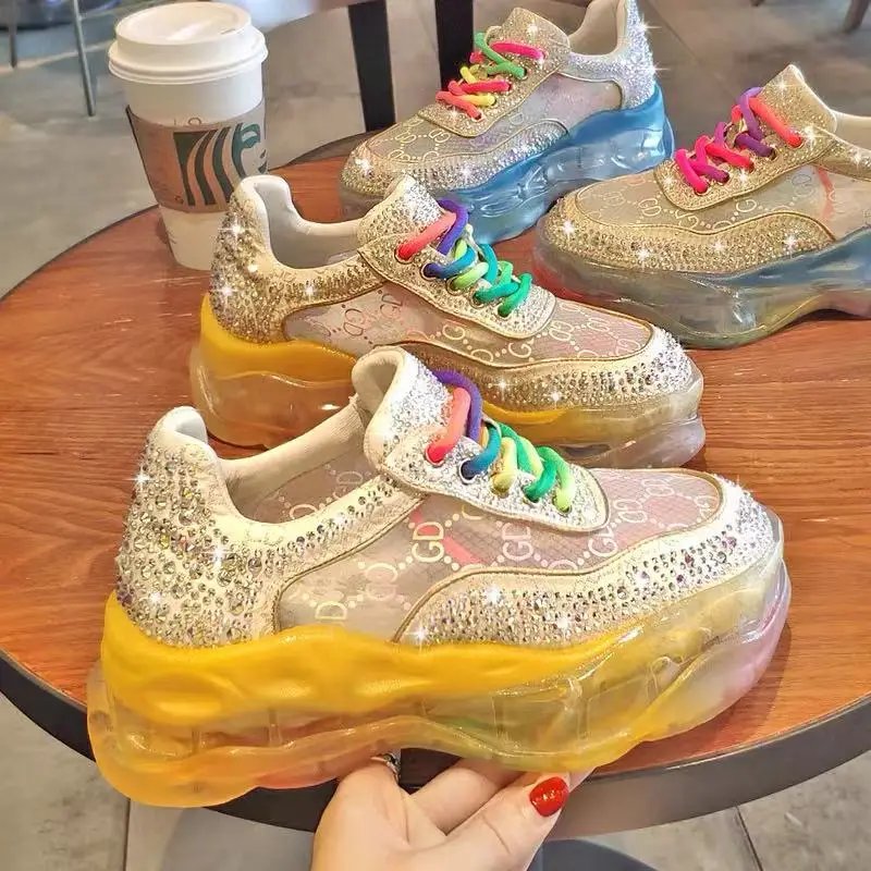 

Спортивная обувь для пожилых женщин, сетчатая, Желейная, Радужная, с толстой подошвой