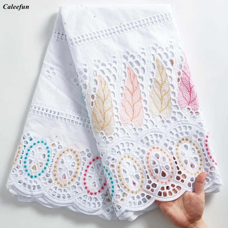 

Nigerian 100% Cotton Lace Fabric 2021 High Quality Swiss Voile Lace Fabric With Stones African Nigerian Lace For Dress Y2289