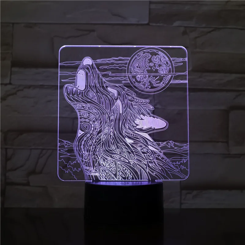Wolf roing Moon 3D лампа ночник светильник USB/на батарейках Светодиодный Ночник