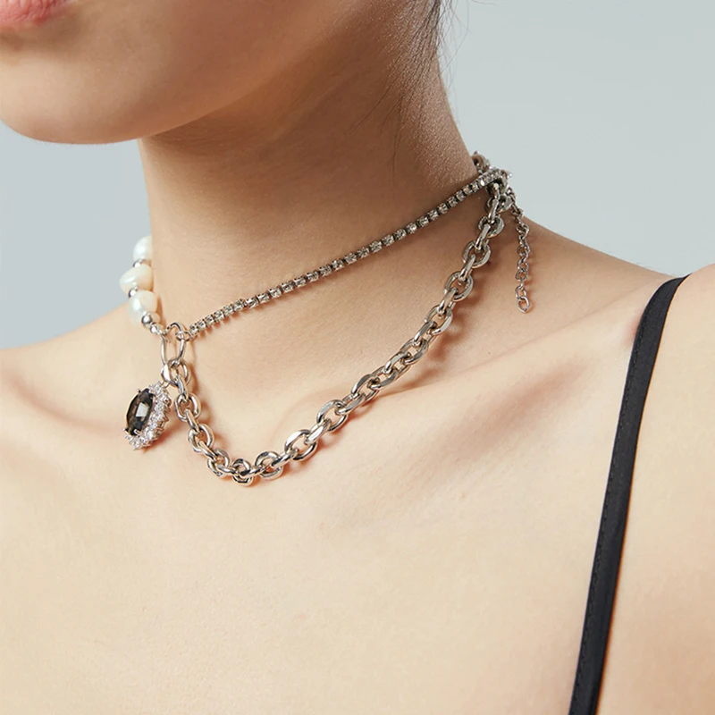 

[EAM] Women Pearl Irregular Spliced Personality Necklace New Temperament Fashion Tide All-match Spring Summer 2021 1DD6222