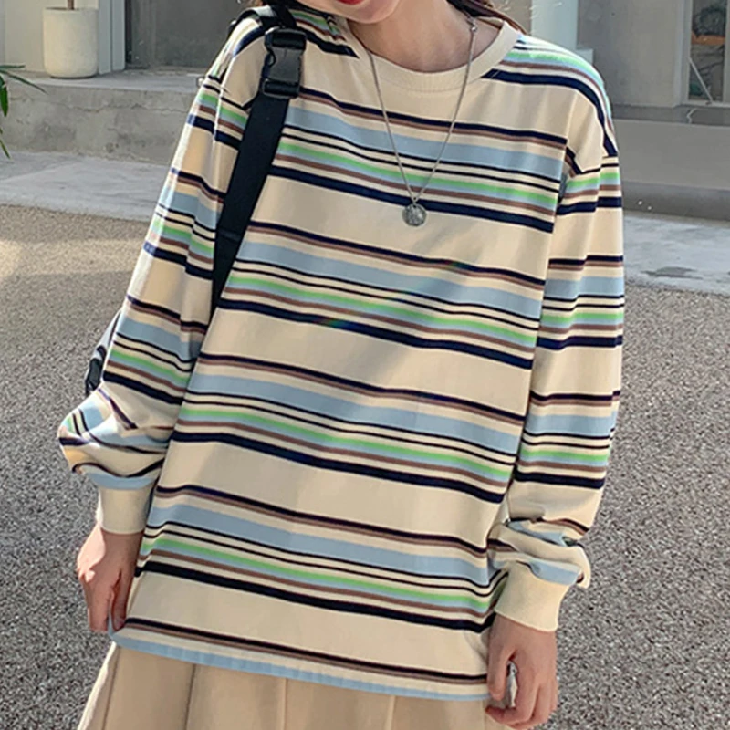 

Женский Свободный свитшот в полоску, в Корейском стиле