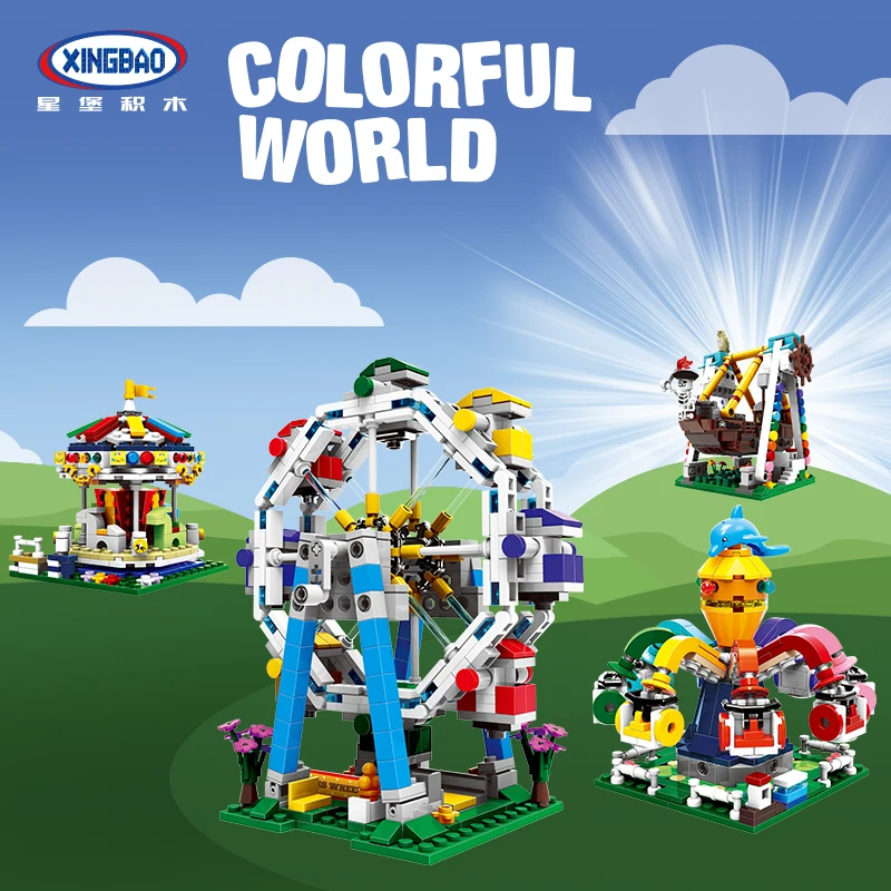 

Building Blocks Color City Series Carousel Ferris Wheel Big Pendulum Pirate Ship Children Kids Toy Bricks Kit Gifts