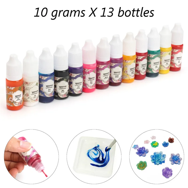 

13 Colors Bottles x 10g Practical Epoxy UV Resin Coloring Dye Colorant Pigment DIY Handmade Translucent Make Jewelry Pigment
