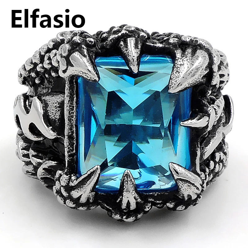 Коготь Дракона голубое Ziron камень в готическом стиле и панк кольца для мужчин