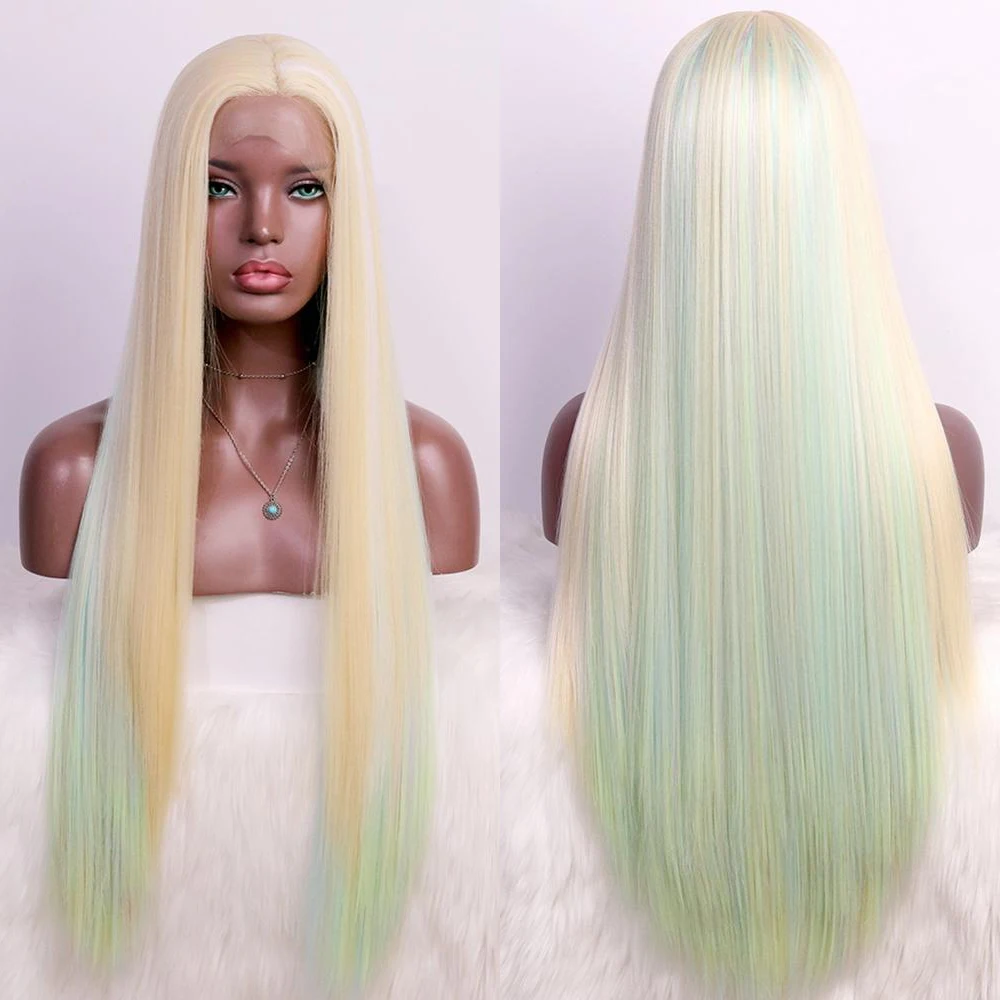 30 Inch Honey Blonde Synthetic Transparent Lace Front Wig Highlight  Wig Heat Resistant Rainbow Cosplay Wigs For Black Women
