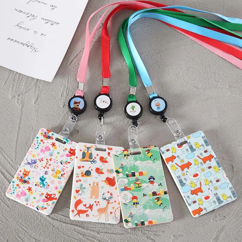 

Baeutiful Flowers & Animals 1 Bit Shaped Named Card Holder Identity Badge Reel With Lanyard PU Neck Strap Card Bus ID IC Holders