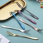 12 шт. в упаковке, Нержавеющаясталь двух-телескопический зуб бороны с фруктами набор вилок дома столовые приборы Золотой десерт закуска торт Вилка для салата посуда для отеля вечерние подарок