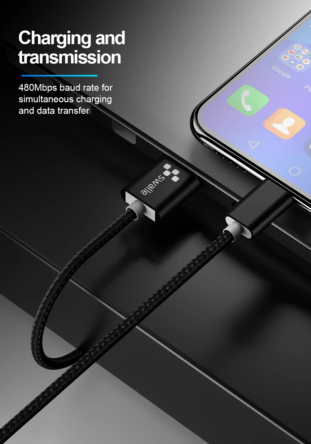 Swalle mi cro type-C USB кабель нейлоновый провод для быстрого заряда для i Phone Sam sung Xiao mi мобильный телефон usb зарядный шнур Быстрая