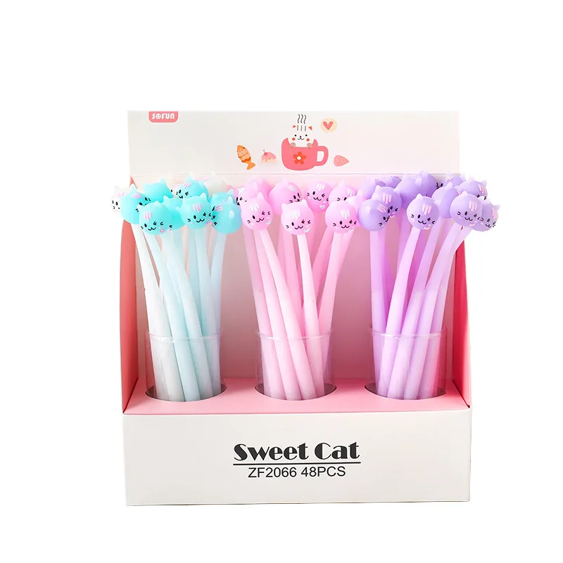 

48pcs/set Small Sweet Cat Neutral Pen Silica Animal Modeling Student Cute Stationery Cute Cat Pen Wholesale Factory