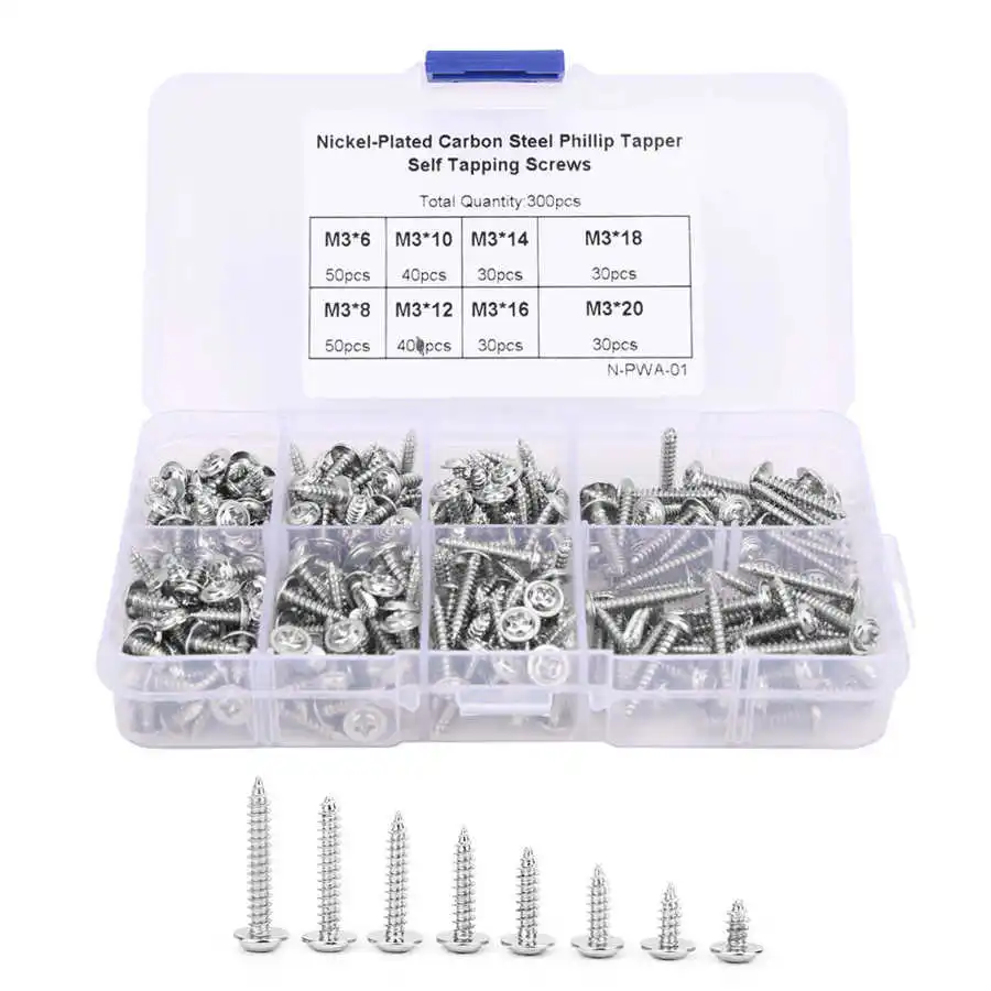 300 шт./кор. Самонарезающий винт комплект Резьбовая вставка Никель покрытый