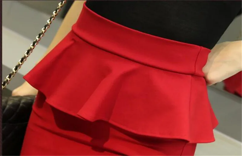SexeMara Nova Primavera Tamanho Grande Saia Peplum Senhora Com Babados Feminino сексуальный мини Fenda Vermelho saia|Женские