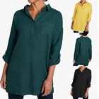 ZANZEA Женская офисная блузка с отложным воротником и пуговицами, Повседневная элегантная Осенняя рубашка для женщин размера плюс, 2020