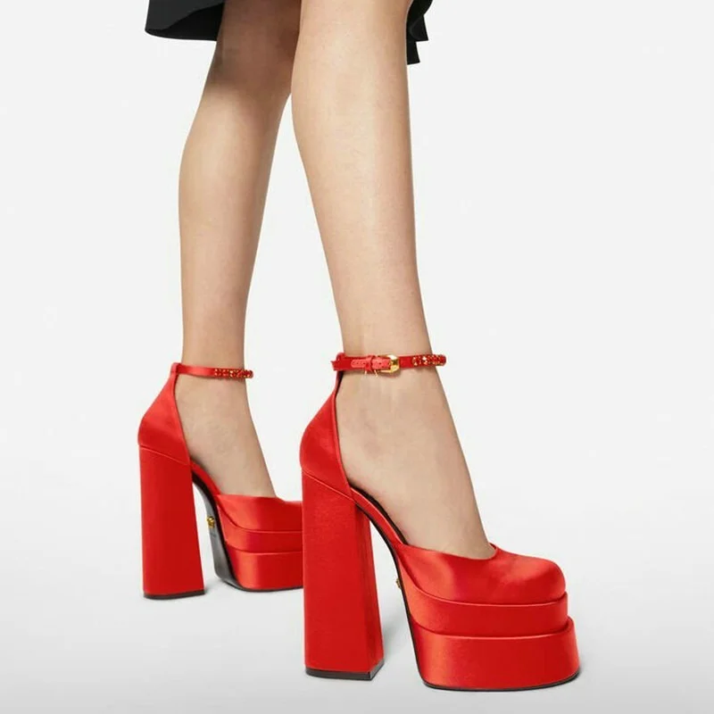 Женские босоножки на платформе и толстом высоком каблуке черные красные или