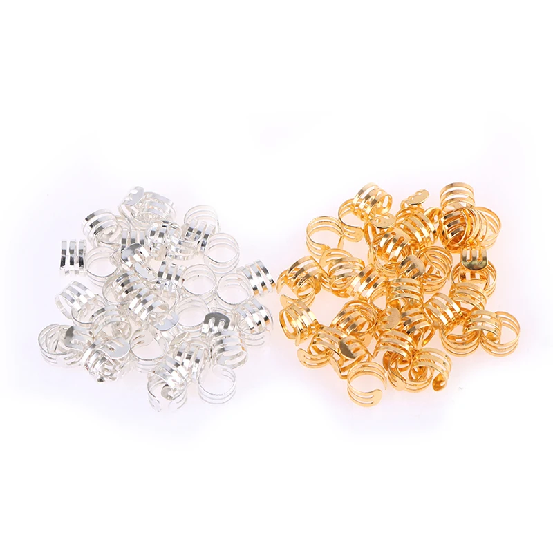 

For African Braids Hair Accessories 50pcs Gold/Silver Plated Hair Braid Dread Dreadlock Beads Cuffs Rings Hoop Circle
