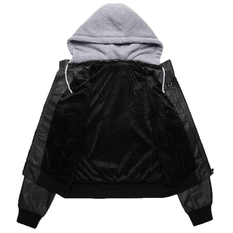 Куртка женская зимняя из искусственной кожи на молнии с капюшоном|Кожаные