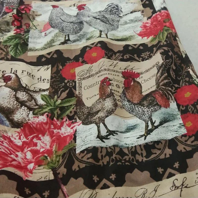 

100% Plain Cotton Farm Animals Cock Rooster Fabric Patchwork Dress Cloth Ornament Home Dcecor