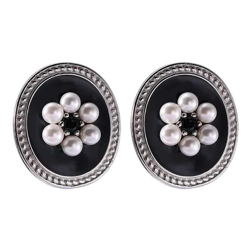 

Silvology 925 Sterling Silver Oval Pearl Flower Earrings Black Drip Glaze Minimalist Stud Earrings for Women Fashionable Jewelry