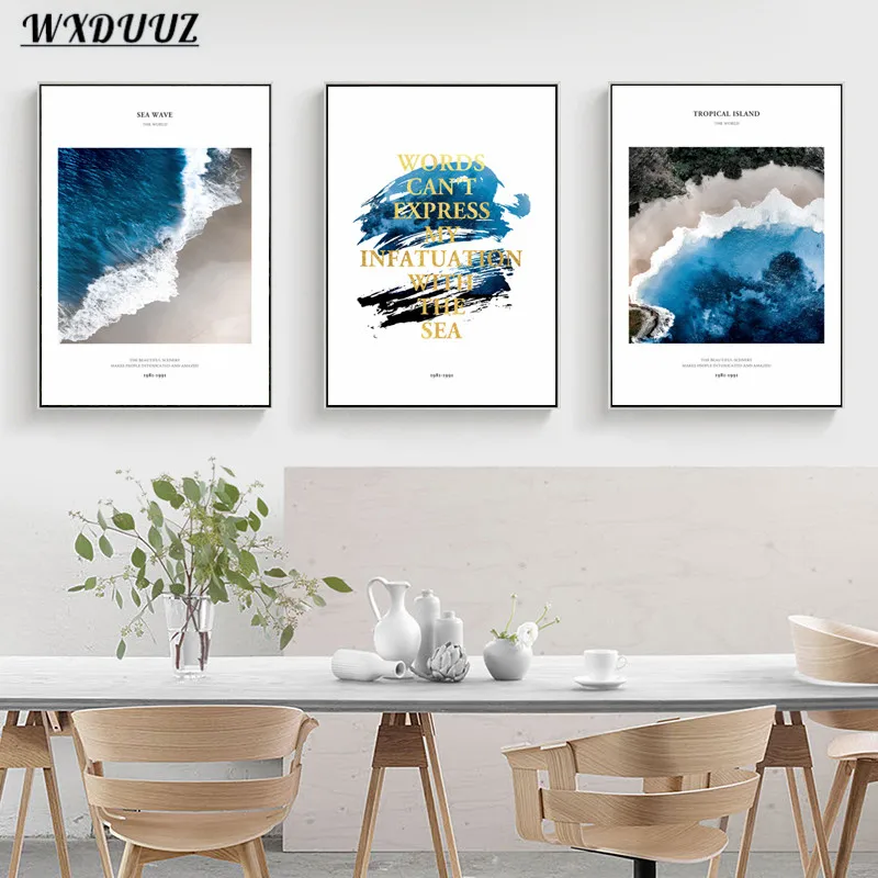 

Nordic modern Art Decor minimalist creative English blue Ocean Quality Canvas Painting Home Decor living sofa Wall Decor Poster