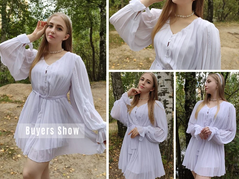 

2021 Sexy V-neck Self Belted High Waist Summer Beach Wear Mini Dress White Chiffon Tunic Women Party Night Club Dresses A396