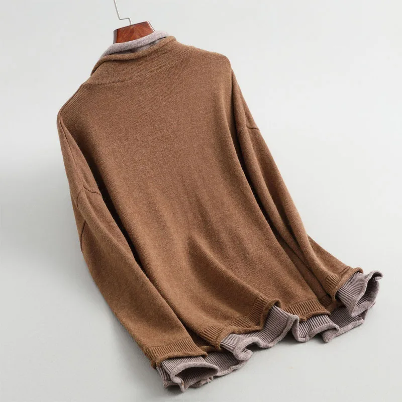 

Autumn and winter women's sweater casual solid color high collar long sleeve fake two sweater