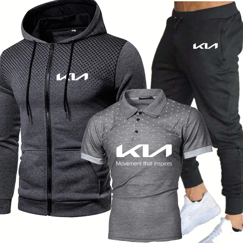 

Spring Autumn Men's suit New KIA Car Logo Casual Cotton T-shirt Trend High Quality Men's sweatshirt+Sweatpants 3-piece set