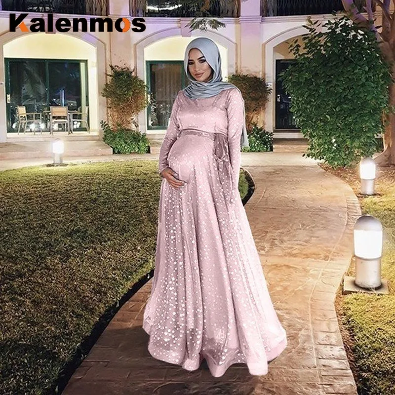 Мусульманское платье для беременных женщин длиной до пола с блестками размера