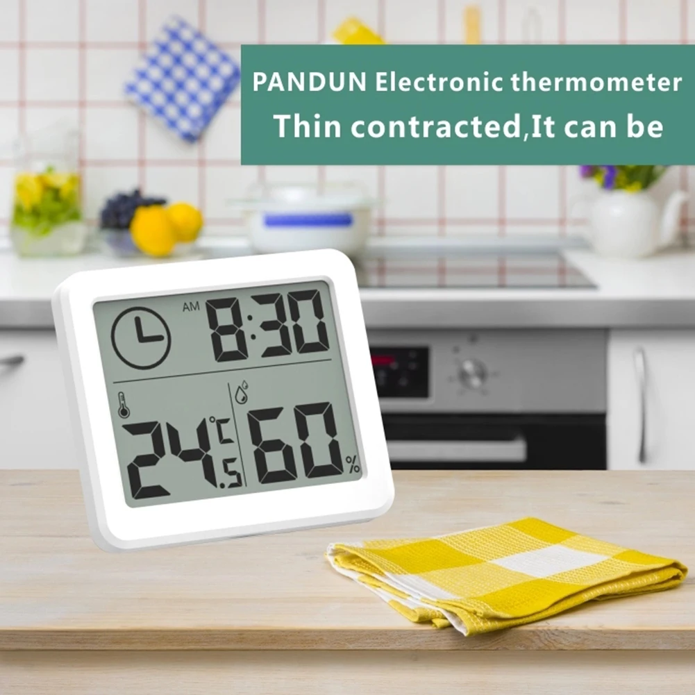 

LCD Time Desktop Table Clocks Ultra Thin Thermometer Hygrometer Meter LCD Screen Indoor Humidity Monitor Clock