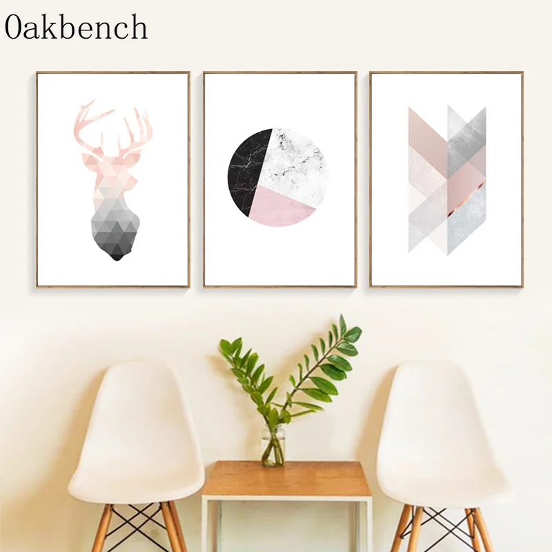 Абстрактный настенный постер с изображением розового оленя художественная