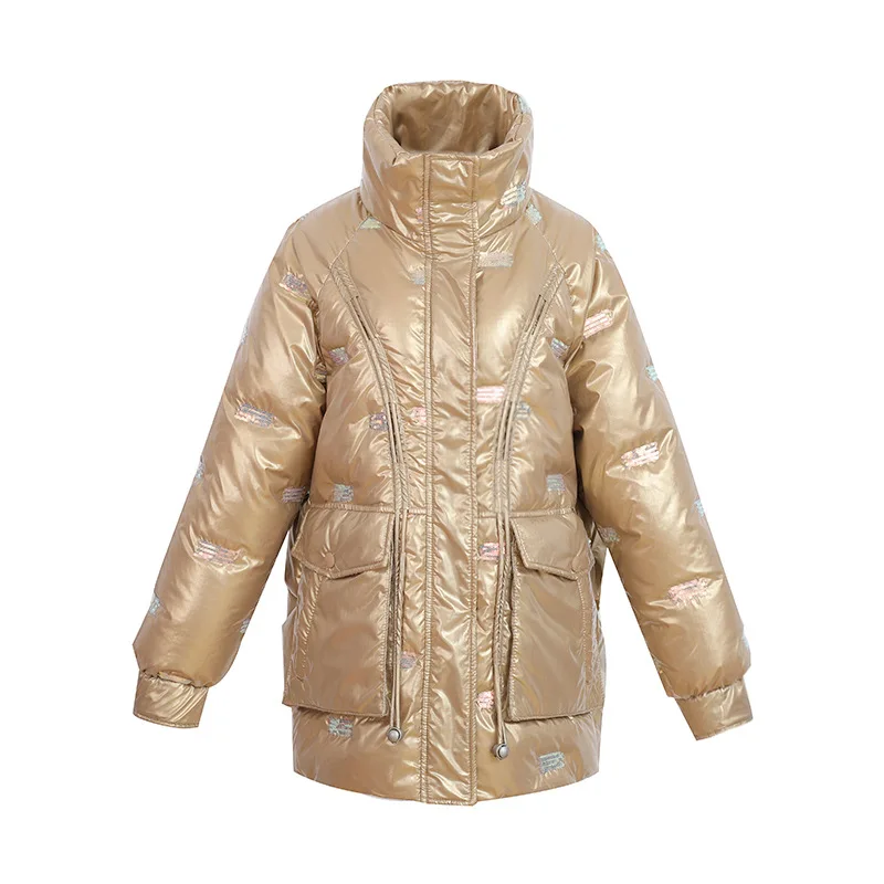 

2021 New down Jacket Women's Fashion Disposable Sequins Mid-Length down Jacket down Jacket