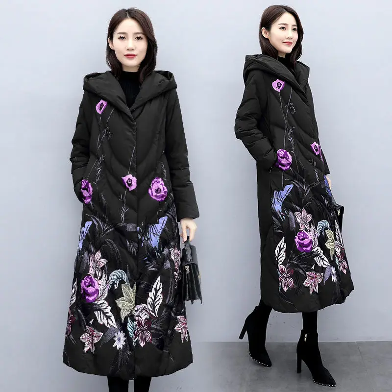 Женская Стеганая куртка средней длины зимняя в стиле ретро с капюшоном китайском