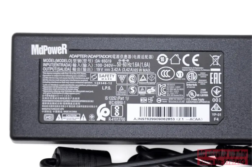 Новый оригинальный адаптер переменного тока для LG 19V3.42A LCAP39 шнур питания - купить