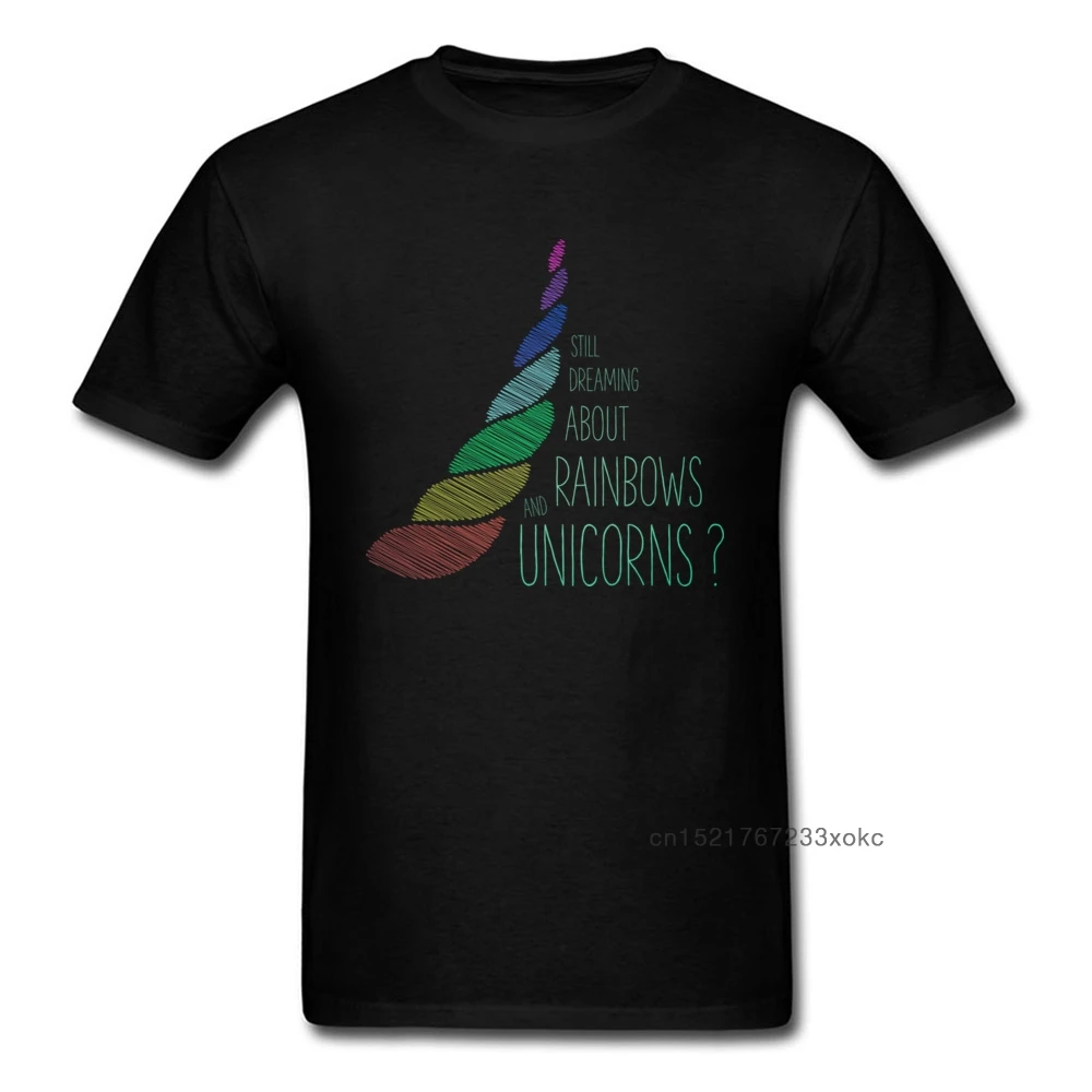 

Rainbows And Unicorns Dream Men T Shirt Funny T-shirt Summer Letter Striped Clothing Cotton Tshirt Black Tops Tees