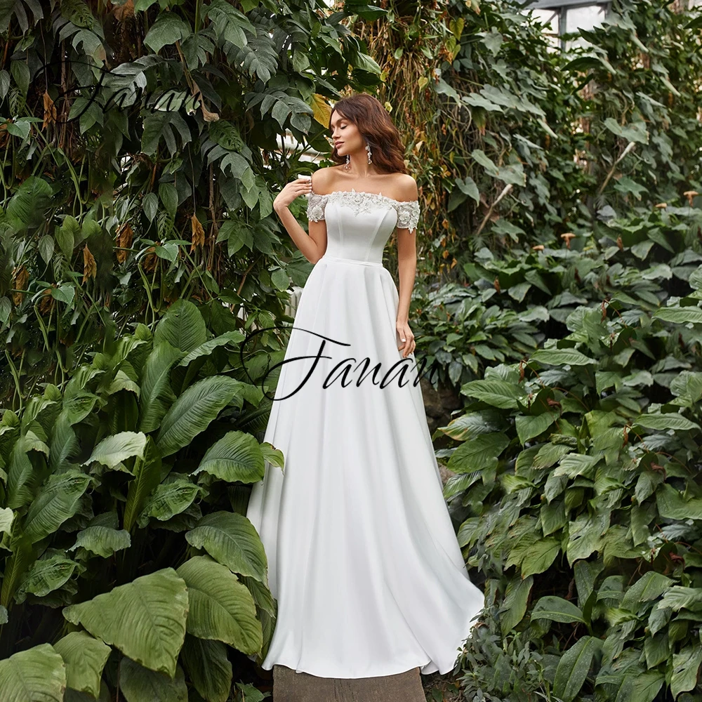 

Boat Neck 3D Flowers Appliques Crystal Wedding Dress Backless A-Line Off-The Shoulder Bridal Gown robe de soirée de mariage