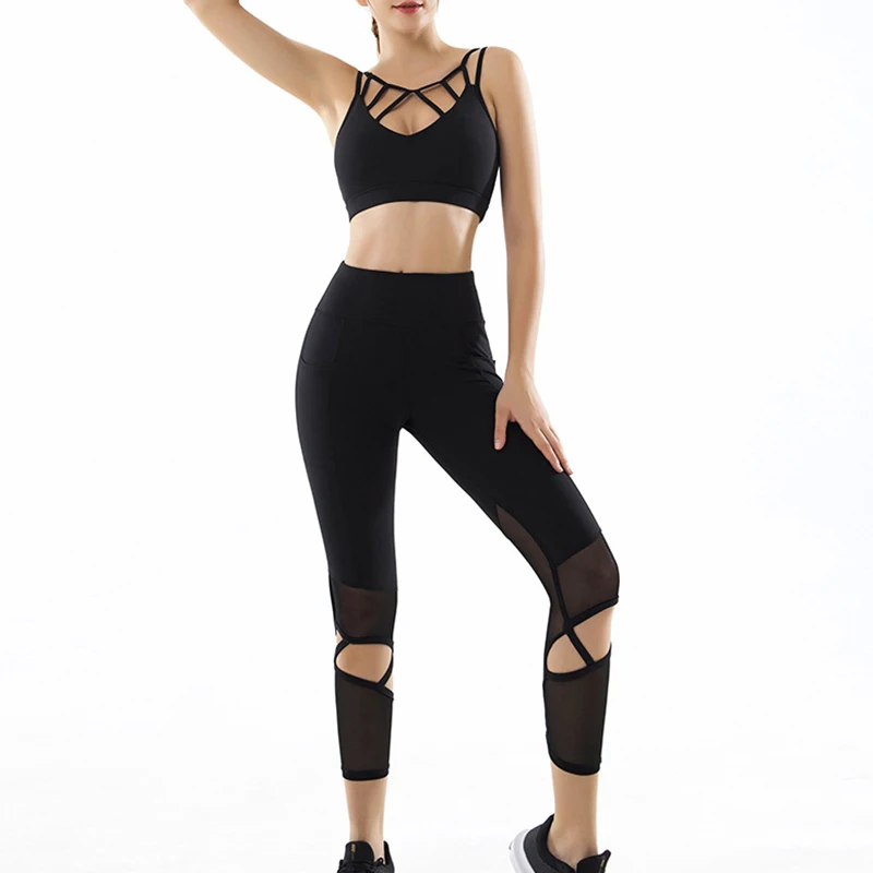 Женская спортивная одежда спортивный комплект для йоги с карманами бесшовные
