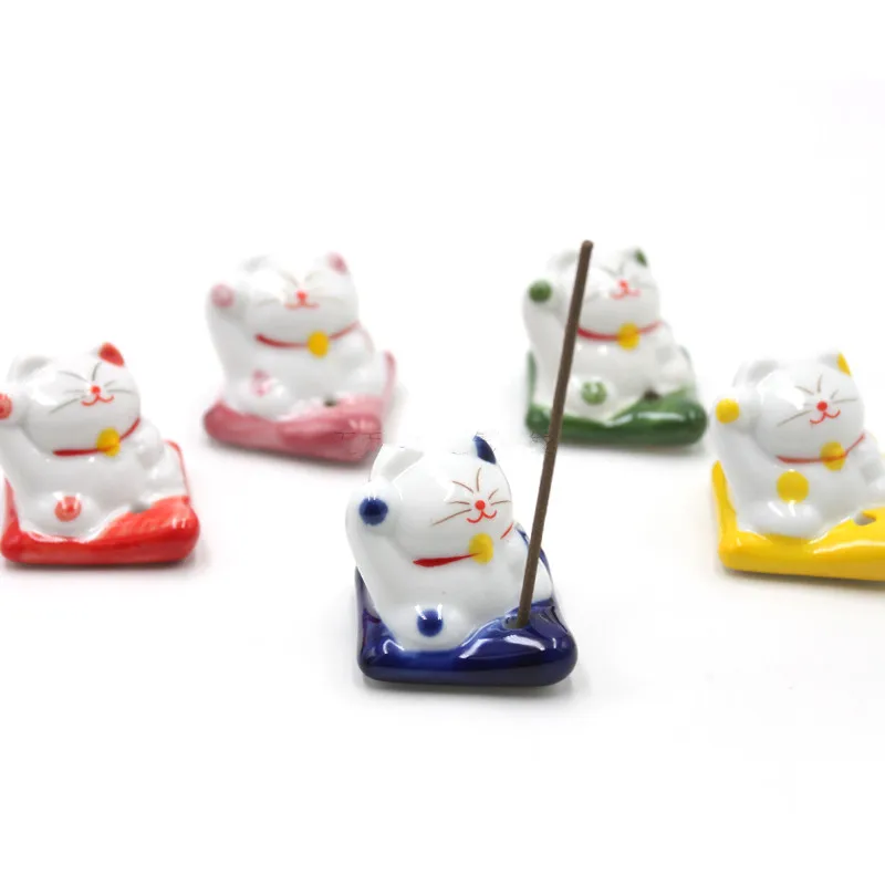 

Portable Ceramic Lucky Cat Incense Burner Support DIY Home Office Fragrance Decoration Chopstick Rest Table Supplies